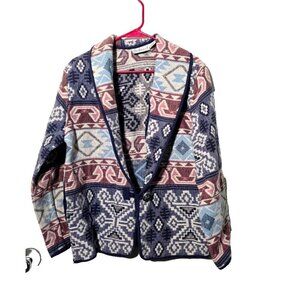 Vtg Flashback Jacket L Aztec Southwestern Button Tribal Boho Festival Artsy Fun